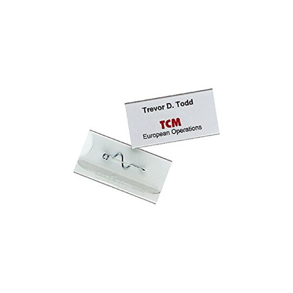 Durable 860619 Name Badge With Curved Pin And Covered Tip Plastic 60 X 30 Mm Pack Of 10 Transparent