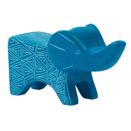 Global Crafts Handcrafted Soapstone Artisans from Kenya: Fair Trade Carvings, Sculptures, and Crafts Large Soapstone Happy Elephant 4.5 inches (Turquoise)