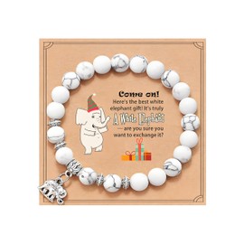 White Elephant Bracelet Gifts For Adults, Beads Cute Elephant Pendant Bracelet Funny Useful Unique Christmas To My Friend/Mom/Daughter/Wife Jewelry Gift (White)