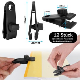 CONJURAIDE Pack of 12 Tarpaulin Clips, Black Tarpaulin Fastening Tarp Tensioner Tarp Tarpaulin Clips Tarpaulin Clips Plastic Clips Tent Tensioner for Pool Tarpaulin Banner Awnings