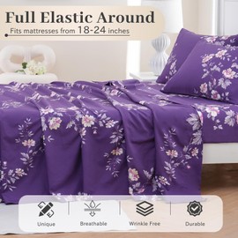 MEISHANG Extra Deep Pocket King Sheets-Floral Sheets King Size-Fit Up to 18"-24" Mattress-1800 Luxury Microfiber Bed Sheets Cooling Ultra Soft Breathable Wrinkle Free(Purple Floral)
