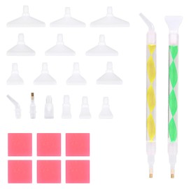 KINBOM 25pcs 5D Diamond Art Pen, Diamond Painting Pens Tools and Accessories Ergonomic Point Drill Pen for Round and Square Gem, Green + Yellow (2 Pens+17 Pen Tips+6 Clay)