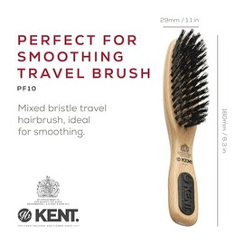 Kent PF10 - Cepillo de cerdas de jabalí natural, alisado, peinado y alisado para cabello de longitud corta a media, apto para viajes