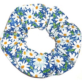 Floral Hair Scrunchie Blue Daisies Flowers Handmade by Scrunchies by Sherry Ponytail