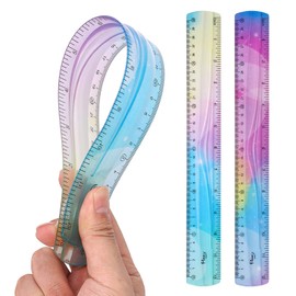 Grevosea 2 Pieces 30cm/12inch Rulers, Shatterproof Flexible Ruler Plastic Ruler Straight Edge Ruler Colorful Bendable Ruler for Kids & Adults Students School Classroom Home Office