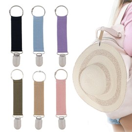 6Pcs Elastic Hat Clip for Travel,Straw Hat Clip for Travel on Bag,Baseball Cap Holder Beach Hat Hook Hands Free,Hats Brim Hanging Hook Bag Accessory for Women Man Traveling Bags Backpacks Purses Totes