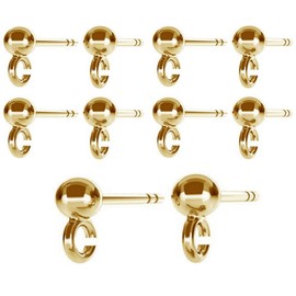 DIY925 5 Pairs of Ball Stud Earrings 925 Sterling Silver 24K Gold-Plated Gold Earrings Blanks Jewellery Making DIY