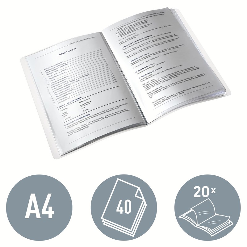 Leitz A4 Display Book, 20 Pockets, 40 Sheet Capacity, Transparent