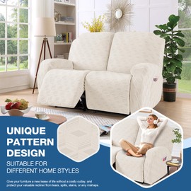 TAOCOCO Recliner Loveseat Cover, Stretch Jacquard Reclining Loveseat Cover Furniture Protector Sofa Slipcovers 2 Seat Recliner Covers with Elastic Bottom for Kids, Pets (Beige)