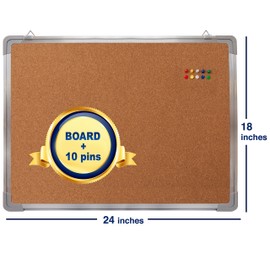 Cork Board Set - Bulletin Corkboard 24 x 18 inch Framed with 10 Thumb Tacks - Small Wall Hanging Message Memo Pin Tackboard Organizer for Home, Office, Desk and Cubicle (Cork 24x18")