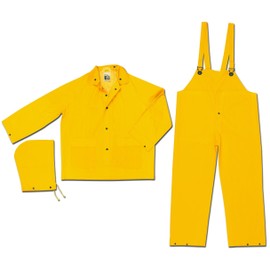 MCR Safety 2303X3 Classic Industry Standard PVC/Polyester 3-Piece Suit with Detachable Hood and Bibpant, Yellow, 3X-Large