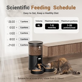 PETULTRA Automatic Cat Feeder for 2 Cats - 16 Cups/4L Timed Auto Pet Feeder with Portion Control (1-6 Meals), Dual Power& Easy to Clean for Indoor Cats & Small Dogs