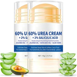 2PCS Crema Hidratante para Pies, Exfoliating Moisturizing Foot Ointment, con Urea 60 para Pies Manos y Codos, Repara la Piel Seca, Agrietada y Los Callos（40ml）