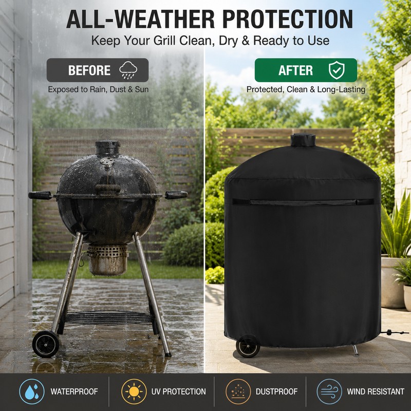 Outdoor Grill Cover with Secure-Fit Strap – Coated Oxford-Fabric Cover