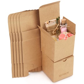 Belle Vous 50 Brown Kraft Paper Gift Boxes - 7.5 x 7.5 x 7.5 cm - Cardboard Gift Box Easy Assembly for Parties, Birthdays, Weddings, Christenings, Events