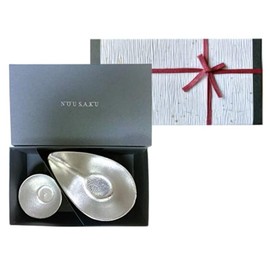 [Nosaku Washi Wrapping] Sake Cup Set, Gui Cup Tin, Single End, Medium (1 Pair), 100% Real Tin