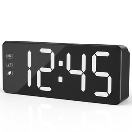 KWANWA Small LED Digital Alarm Clock Plug in for Bedrooms Bedside, Simple Electric Clock Large Numbers Display, Big Setting Buttons, 3 Dimmers, Snooze, 12/24Hr, Clock for Bedroom Home Office Desk
