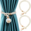 Folmywy Curtain Tiebacks with Big Pearl 2 Pack Adjustable Boho