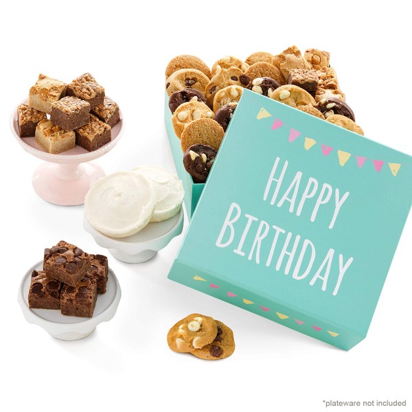 Mrs. Fields - Birthday Bites Cookie Box, Assorted with 18 Nibblers Bite-Sized Cookies, 18 Brownie Bites, and 2 Hand-Frosted Cookies (38 count)