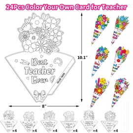 24Pcs Color Your Own Teachers Day Bouquet Crafts Thank You Teacher Coloring DIY Paper Flower Craft Kits for Kids School Classroom Activities Appreciation Week Gifts Graduation End of the Year Supplies