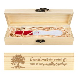 CHGCRAFT Pregnancy Test Keepsake Box Tree Wooden Pregnancy Announcement Gifts Box with Raffia Ribbon and Lock Announcement Gifts for Dad Husband, 8x2x1.2inch