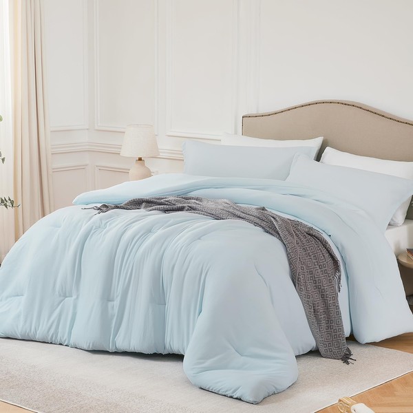 Quataly King Comforter Set SkyBlue,3PCS Soft Lightweight Breathable Bedding Comforter