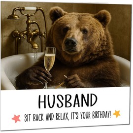 Husband Birthday Card Bear in a bathtub Funny Bear Birthday Cards for Husband