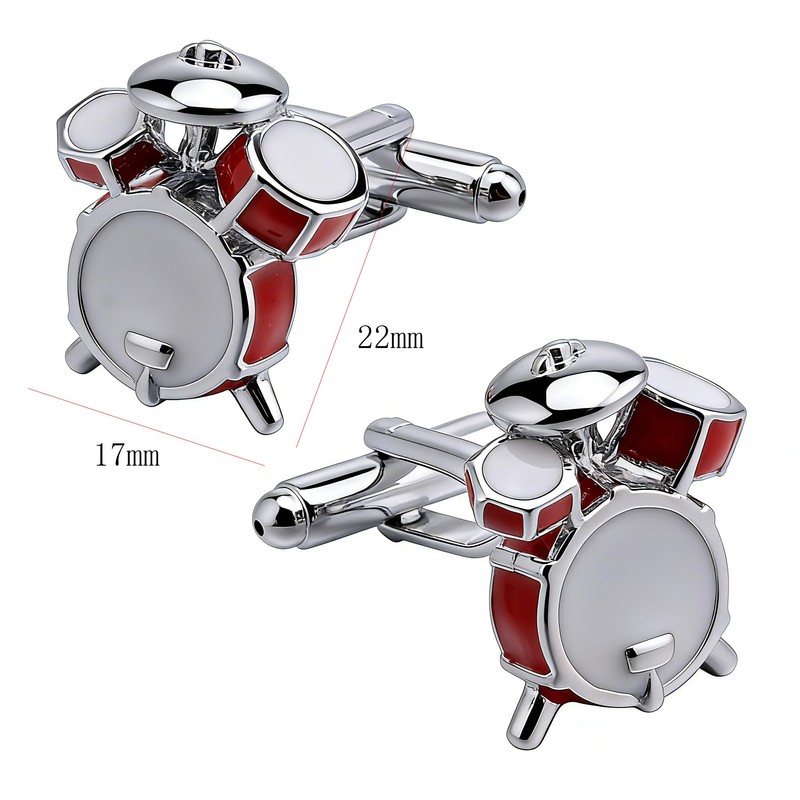 QINGANRAN Drum Set Cufflinks and Tie Clip Set, Silver Red