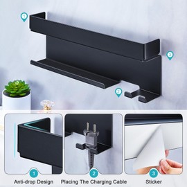 YAYINLI Hair Dryer Holder Wall Mount for Curling Iron Attachment Organizers and Storage, Adhesive Hair Dryer and Curling Iron Holder, Black Straightener Holder Blow Dryer Holder, Hair Tools Organizer