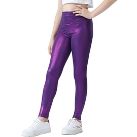 Girls Shiny Leggings Size 4t 5t Sparkly Purple Dance Gymnastics Yoga Sport Pants Stretch Tights