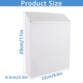 JMIATRY Wall Mounted Post Box, Weatherproof Letter Box Outside, White Galvanised Steel Mailbox with Key for Home and Company, 29x22x6.5cm