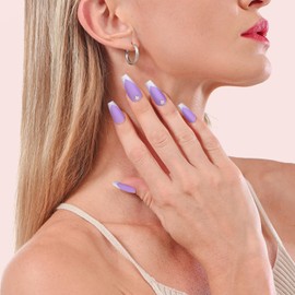 Krystil Short Press On Nails – Almond French Tip Fake Nails, Includes Nail Glue Perfectly Fitting & Natural Reusable Stick On Nails in different Sizes (Violet, 5 Sizes)