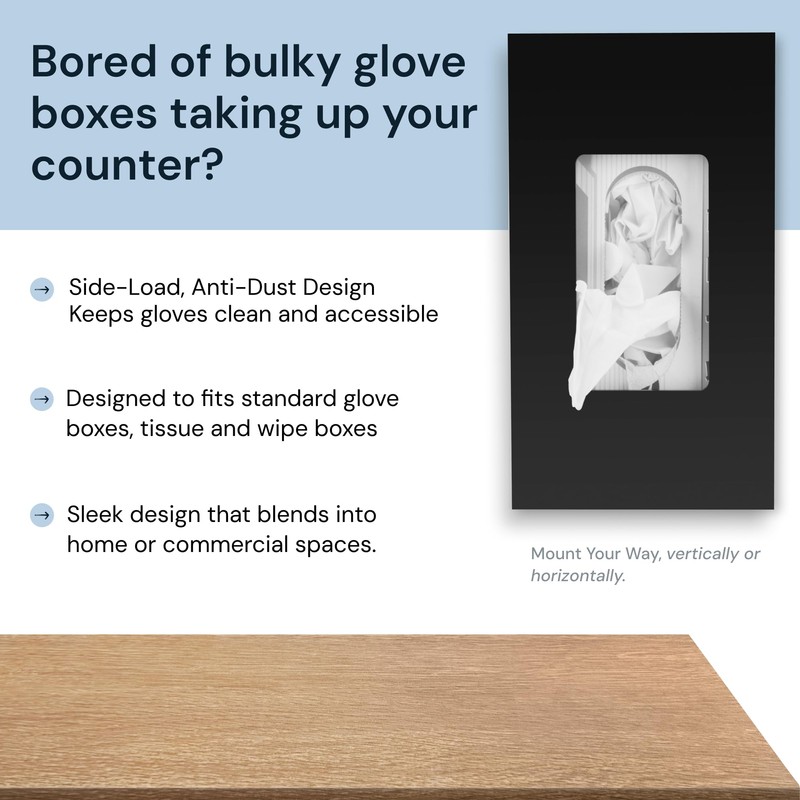 Black Glove Box Holder Wall Mount - Acrylic Disposable Glove