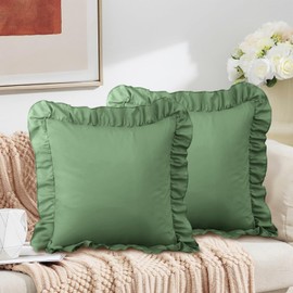 Horbaunal 2 Pack Sage Green Ruffle Throw Pillow Covers 20" x 20" Ruffle Square Pillow Covers Ultra Soft Microfiber Ruffled Fringe Pillow Shams, Shabby Chic Pillowcases