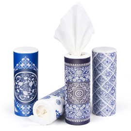 Car Round Canned Tissue Box Cup Holder Facial Tissues,Cylinder Tube Face Towel,4 Canister 3-Ply Car Napkins for Travel Tissue Bulk Fit Car、Home、Office、School by CLOVER