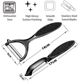 Vegetable Peeler, Potato Peelers for Kitchen Stainless Steel Y Shape Swivel Peelers, Carrot, Fruit, Ergonomic Non-Slip Handle and Sharp Blade with 2 Oranges Peeler, Black