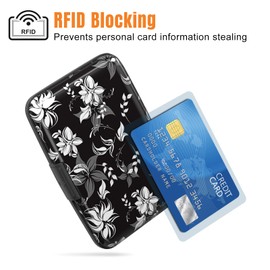 Rimilak Aluminuml Credit Card Holder, Mini Credit Card Wallet RFID Blocking Slim Metal Hard Case for Women Men, White Flower