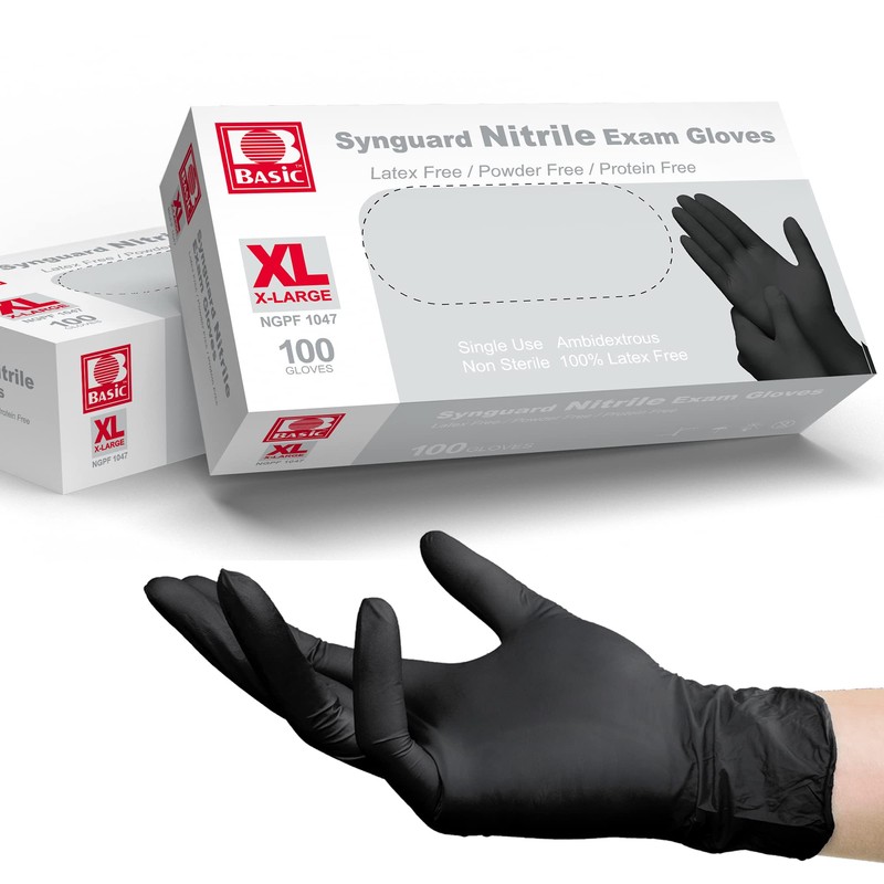 Basic Medical Black Nitrile Exam Gloves - Latex-Free & Powder-Free,