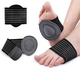 Plantar Fasciitis Arch Support Adjustable Compression Band 【Upgrade Version】 Flat Foot Support Sleeves Cushioned Foot Relief for Fallen Arches (Black, One Pair)