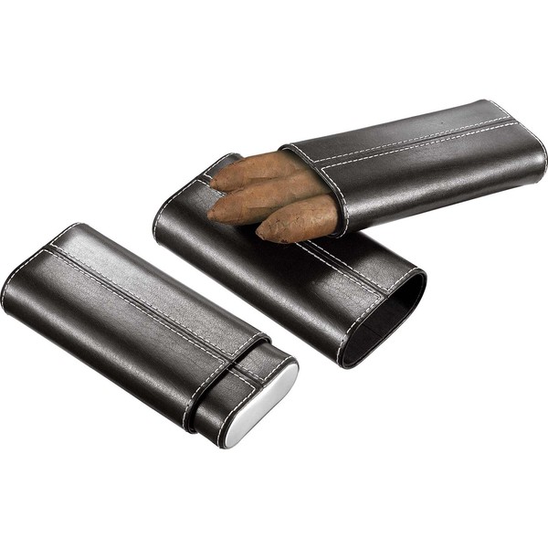 Visol VCASE701 Naturale Black Leather Cigar Case with Interior Cedar Lining