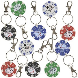 ArtCreativity Poker Chip Keychains for Kids, Pack of 12, Fun Carabiner Clip for Backpack, Purse, Luggage, Themed Party Favors, Cool Goodie Bag Fillers, Small Prize for Boys and Girls