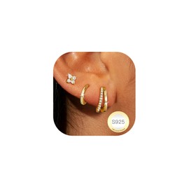 Dorana 3 Pair Gold Stud Hoop Earrings for Women Hypoallergenic Gold Earring Stacks Small Stud Hoops Huggie Earrings Sets for Multiple Piercings Jewelry Gifts