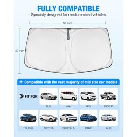 NEVERLAND Car Windshield Sun Shade，Folding Heat Car Window Shades Front Windshield Sun UV Protection Sun Visor for Car Windshield Universal Fit for (57.87 X 27.56)
