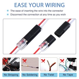 Brightfour Pluggable Low Voltage Wire Connectors, No Stripping 12v 2 Wires Plug-in LED Wire Connectors for AWG 20-24 (12 Pairs)