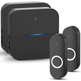 AIDA Lighted Wireless Doorbell, Home Waterproof Doorbell 1,000ft Range, 5 Volume Levels with 58 Doorbell Chimes & LED Flash (Black, Doorbell with 2 transmitters & 2 Receivers)