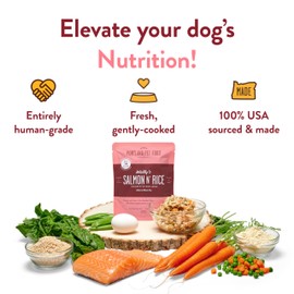 Portland Pet Food Company Wally’s Salmon N’ Rice Fresh Dog Food Pouches Human-Grade, Gluten-Free Wet Pet Meal Toppers Mix-Ins & Meals - Large & Small Breed, Puppy to Senior - Made in the USA - 8 Pack