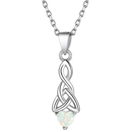 Suplight 925 Sterling Silver Heart Opal Necklace Dainty October Birthstone Necklace for Women