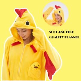 NEWCOSPLAY Unisex Adult Yellow Chicken Onesie Pajamas Animal One Piece Costume Cosplay Sleepwear (Yellow Chicken, Medium)