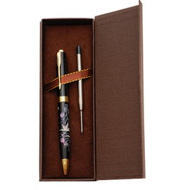 February Mountain Mother of Pearl Ballpoint Pen, Retractable Ballpoint Pens, for Gift, Business, Office, 1.0mm Medium Point Black Ink, Extras Replaceable Metal Refills (Crane)