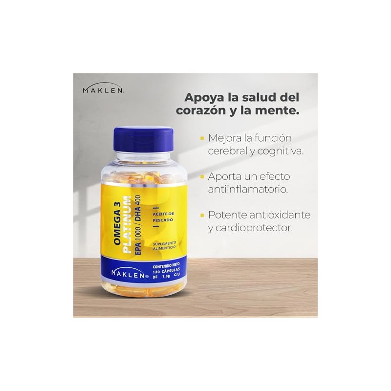 OMEGA 3 PLATINUM Aceite de Pescado 120 Softgels 1.3g Maklen